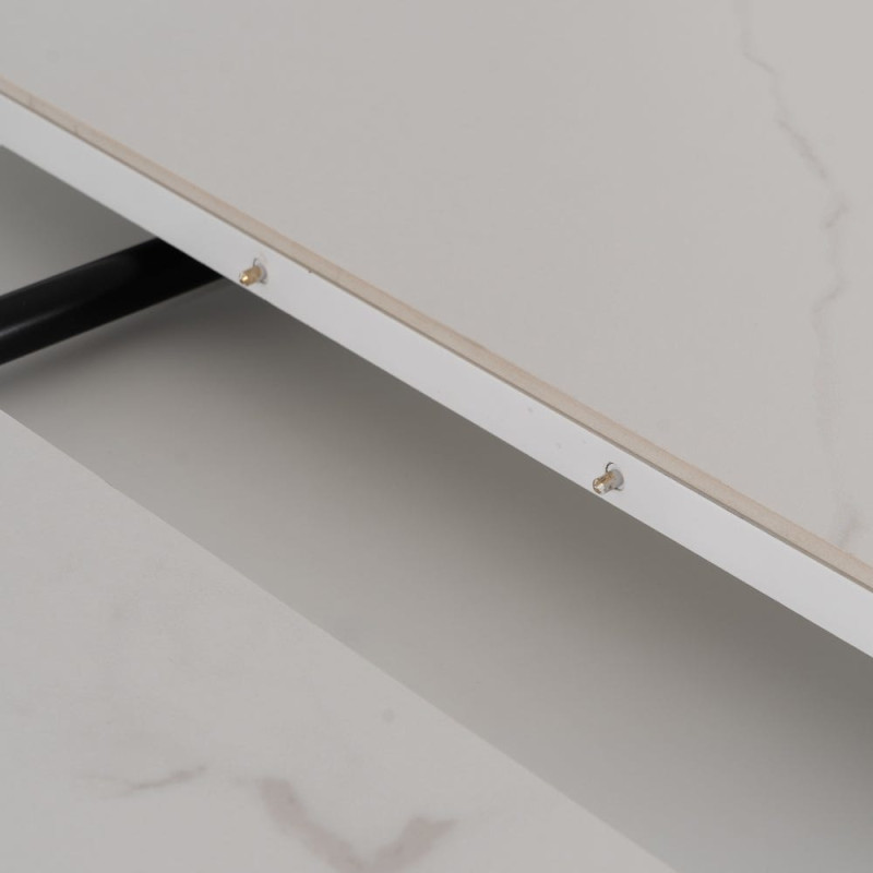 Table à manger extensible moderne chic Ovale 6 personnes en Céramique Blanc Effet marbre Métal Noir Nayat - 9