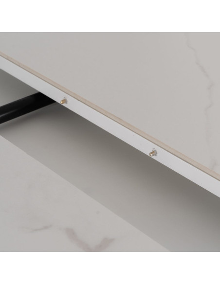 Table à manger extensible moderne chic Ovale 6 personnes en Céramique Blanc Effet marbre Métal Noir Nayat - 9