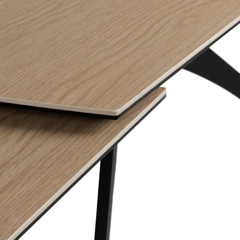 Grande Table à manger extensible moderne Rectangulaire 12 personnes en Céramique Naturel Effet bois Métal Noir Verre Iriya - 7