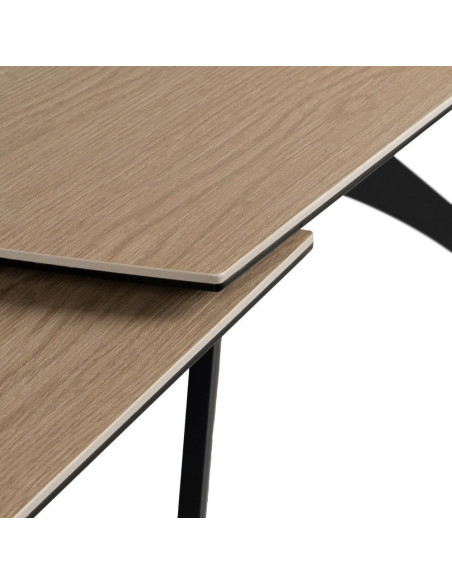 Grande Table à manger extensible moderne Rectangulaire 12 personnes en Céramique Naturel Effet bois Métal Noir Verre Iriya - 7