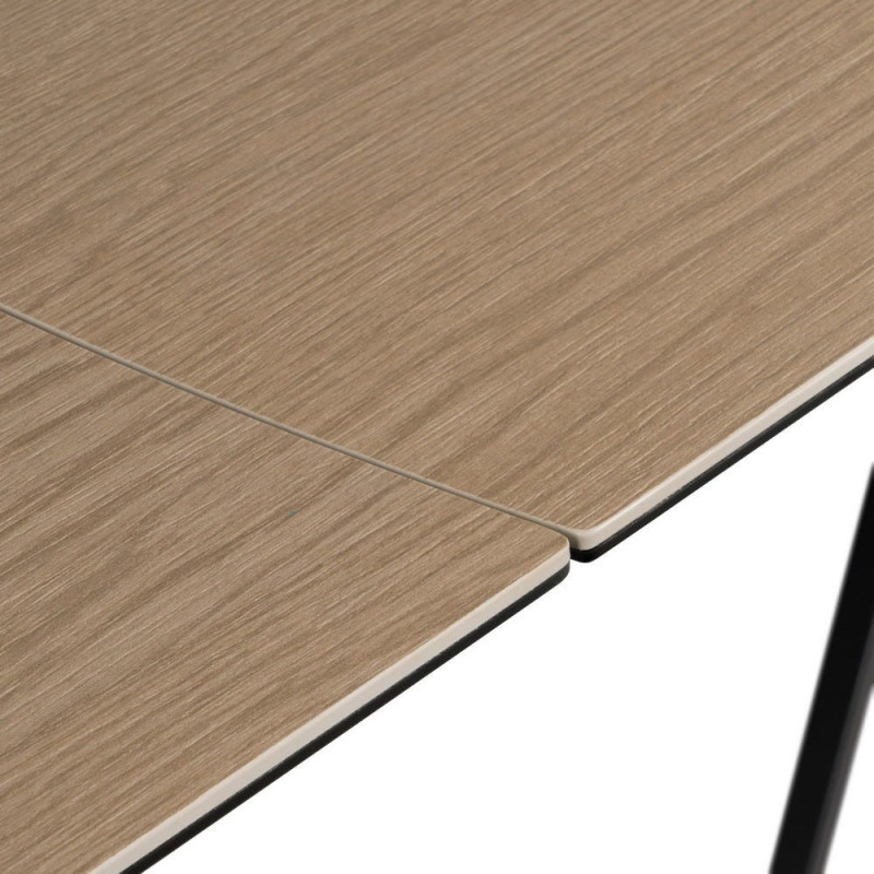 Grande Table à manger extensible moderne Rectangulaire 12 personnes en Céramique Naturel Effet bois Métal Noir Verre Iriya - 9