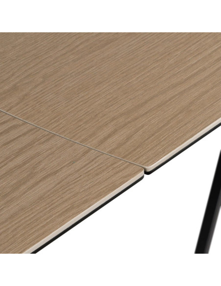Grande Table à manger extensible moderne Rectangulaire 12 personnes en Céramique Naturel Effet bois Métal Noir Verre Iriya - 9