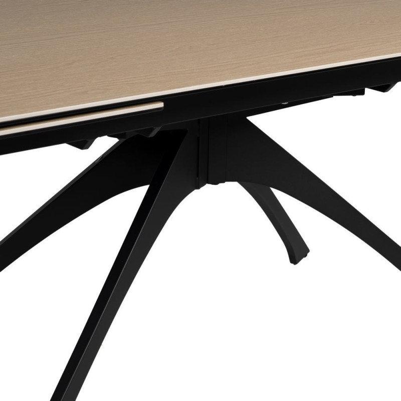 Grande Table à manger extensible moderne Rectangulaire 12 personnes en Céramique Naturel Effet bois Métal Noir Verre Iriya - 10