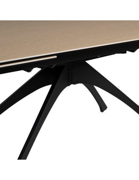 Grande Table à manger extensible moderne Rectangulaire 12 personnes en Céramique Naturel Effet bois Métal Noir Verre Iriya - 10