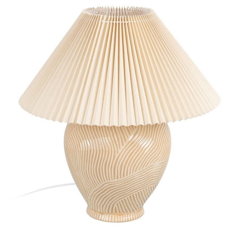 Grande Lampe à poser style néo vintage années 70 Hauteur 58 cm en Céramique Tissu PVC Beige Yadiel - 1