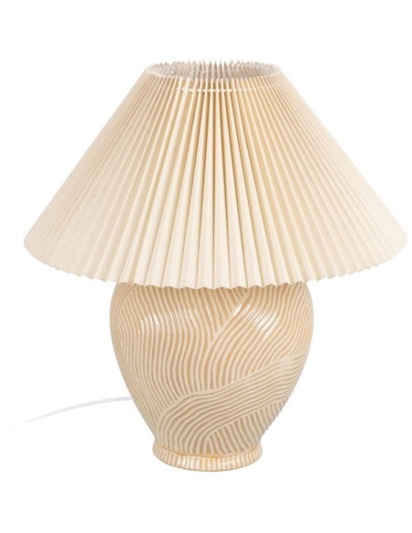 Grande Lampe à poser style néo vintage années 70 Hauteur 58 cm en Céramique Tissu PVC Beige Yadiel - 1