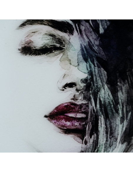 Grand Tableau mural impression sur verre Visage de femme 120x120 en Verre trempé Noir Blanc Nilda - 3