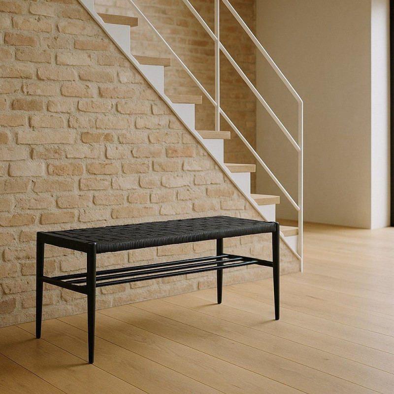 Banc d’entrée noir corde tressée métal 100 cm Xove Ixia - 2