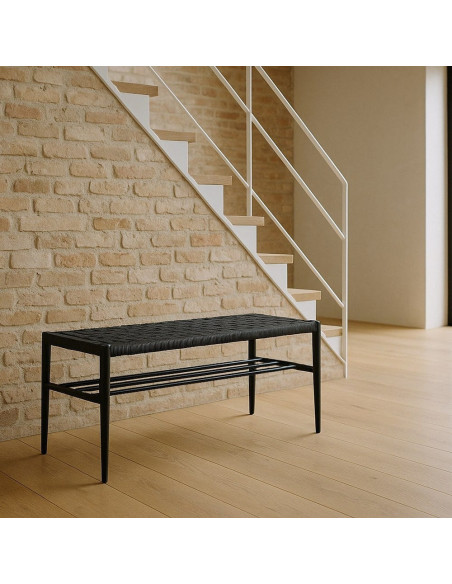 Banc d’entrée noir corde tressée métal 100 cm Xove Ixia - 2