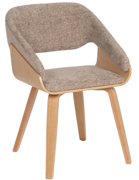 Fauteuil de table architecte Tissu Beige Bois de hêtre Naturel Calvio - 1