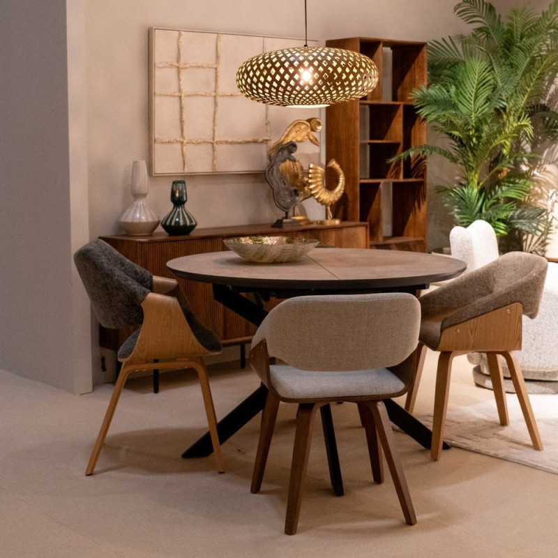 Fauteuil de table architecte Tissu Beige Bois de hêtre Naturel Calvio - 2