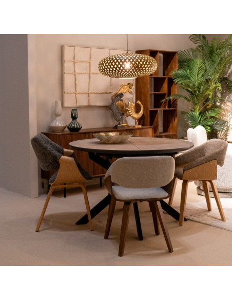 Fauteuil de table architecte Tissu Beige Bois de hêtre Naturel Calvio - 2