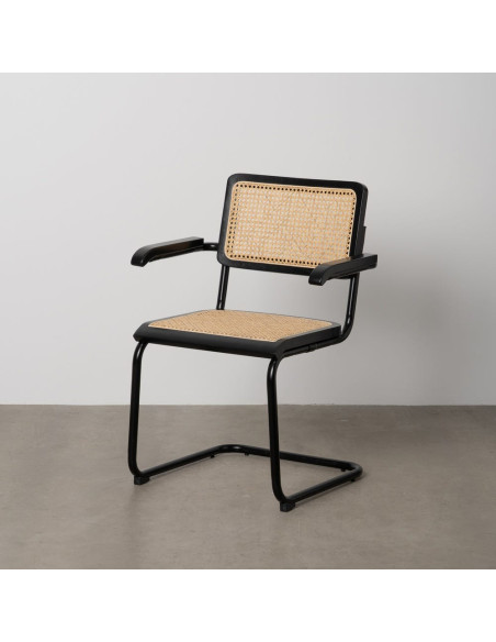 Fauteuil de table Style vintage Bauhaus Rotin Naturel Cannage Métal Noir Bois d'hévéa Orvian (Lot de 2) - 11