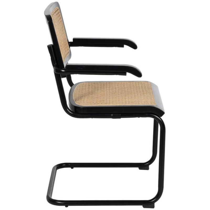 Fauteuil de table Style vintage Bauhaus Rotin Naturel Cannage Métal Noir Bois d'hévéa Orvian (Lot de 2) - 2