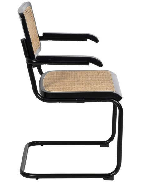 Fauteuil de table Style vintage Bauhaus Rotin Naturel Cannage Métal Noir Bois d'hévéa Orvian (Lot de 2) - 2