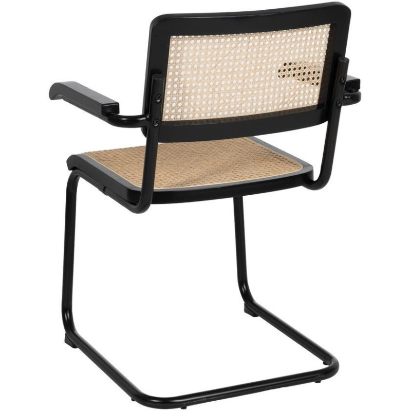 Fauteuil de table Style vintage Bauhaus Rotin Naturel Cannage Métal Noir Bois d'hévéa Orvian (Lot de 2) - 3