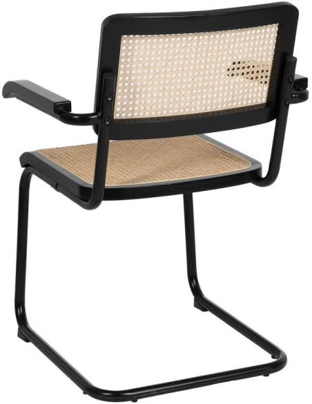 Fauteuil de table Style vintage Bauhaus Rotin Naturel Cannage Métal Noir Bois d'hévéa Orvian (Lot de 2) - 3