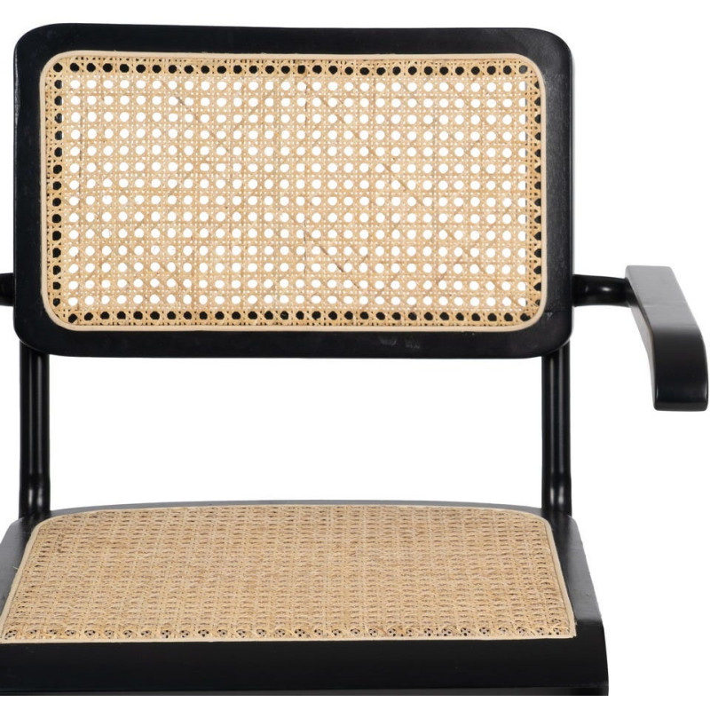 Fauteuil de table Style vintage Bauhaus Rotin Naturel Cannage Métal Noir Bois d'hévéa Orvian (Lot de 2) - 4