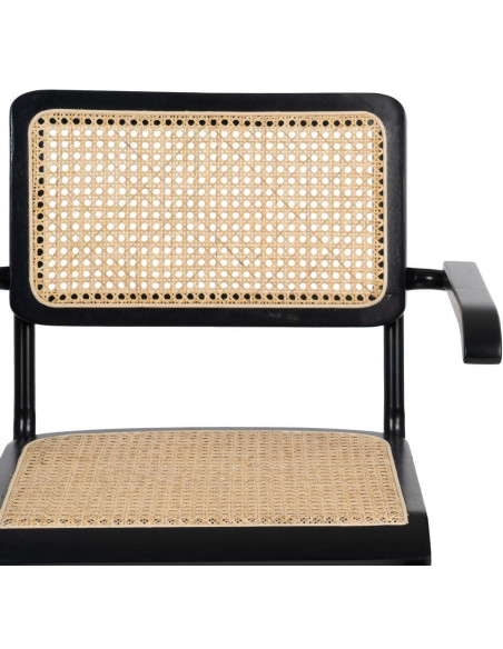 Fauteuil de table Style vintage Bauhaus Rotin Naturel Cannage Métal Noir Bois d'hévéa Orvian (Lot de 2) - 4