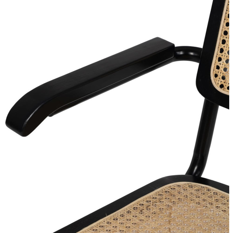 Fauteuil de table Style vintage Bauhaus Rotin Naturel Cannage Métal Noir Bois d'hévéa Orvian (Lot de 2) - 6