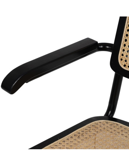 Fauteuil de table Style vintage Bauhaus Rotin Naturel Cannage Métal Noir Bois d'hévéa Orvian (Lot de 2) - 6
