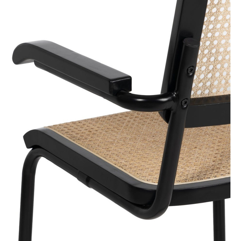 Fauteuil de table Style vintage Bauhaus Rotin Naturel Cannage Métal Noir Bois d'hévéa Orvian (Lot de 2) - 8