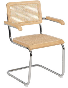 Fauteuil de table Style vintage Bauhaus Rotin Naturel Cannage Métal Argenté Bois d'hévéa Orvian (Lot de 2) - 1