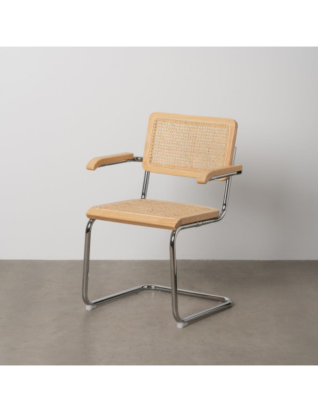 Fauteuil de table Style vintage Bauhaus Rotin Naturel Cannage Métal Argenté Bois d'hévéa Orvian (Lot de 2) - 11