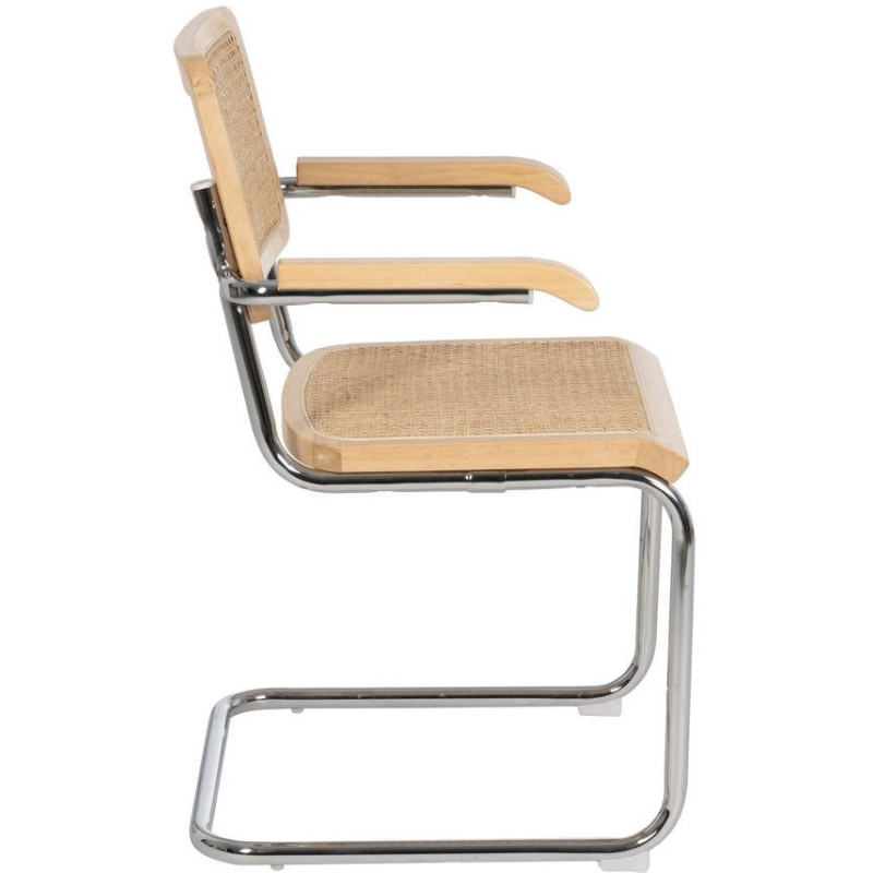 Fauteuil de table Style vintage Bauhaus Rotin Naturel Cannage Métal Argenté Bois d'hévéa Orvian (Lot de 2) - 2