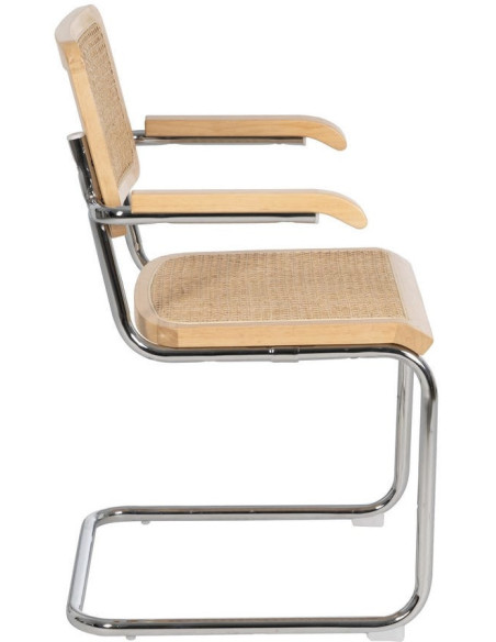 Fauteuil de table Style vintage Bauhaus Rotin Naturel Cannage Métal Argenté Bois d'hévéa Orvian (Lot de 2) - 2