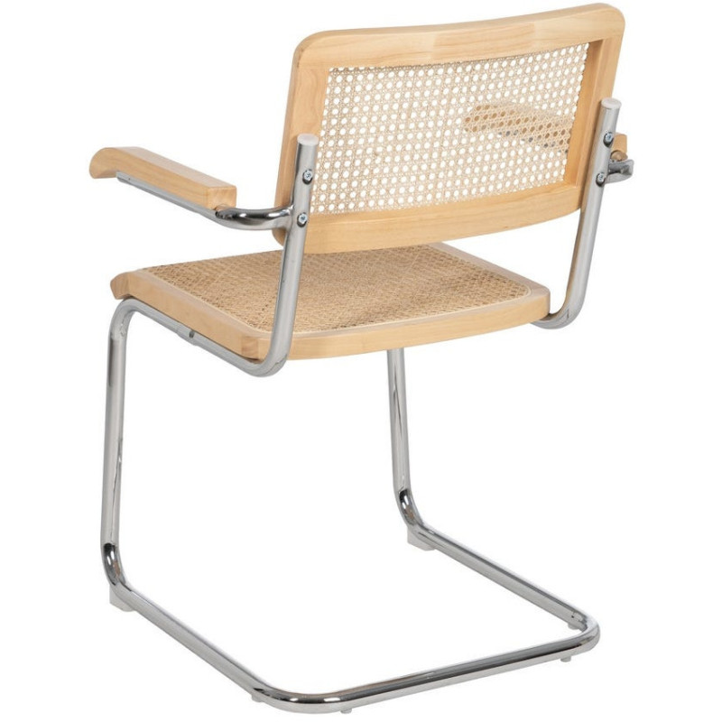 Fauteuil de table Style vintage Bauhaus Rotin Naturel Cannage Métal Argenté Bois d'hévéa Orvian (Lot de 2) - 3