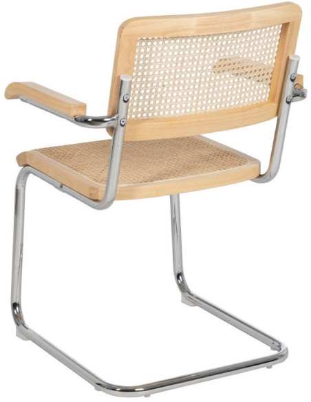 Fauteuil de table Style vintage Bauhaus Rotin Naturel Cannage Métal Argenté Bois d'hévéa Orvian (Lot de 2) - 3