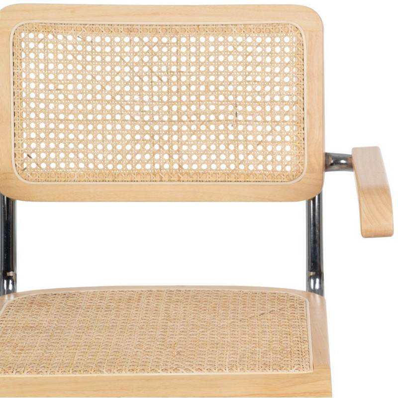 Fauteuil de table Style vintage Bauhaus Rotin Naturel Cannage Métal Argenté Bois d'hévéa Orvian (Lot de 2) - 4