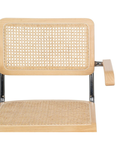 Fauteuil de table Style vintage Bauhaus Rotin Naturel Cannage Métal Argenté Bois d'hévéa Orvian (Lot de 2) - 4