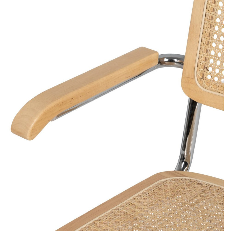 Fauteuil de table Style vintage Bauhaus Rotin Naturel Cannage Métal Argenté Bois d'hévéa Orvian (Lot de 2) - 6