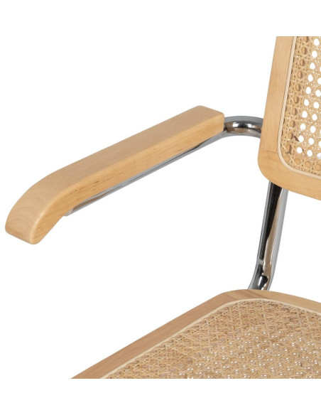 Fauteuil de table Style vintage Bauhaus Rotin Naturel Cannage Métal Argenté Bois d'hévéa Orvian (Lot de 2) - 6
