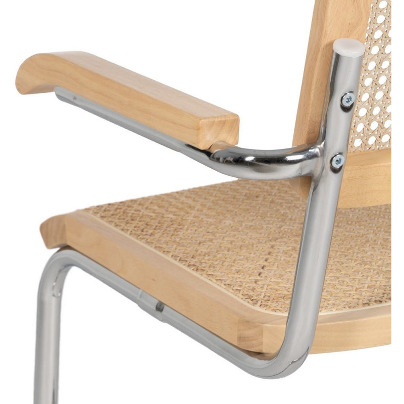 Fauteuil de table Style vintage Bauhaus Rotin Naturel Cannage Métal Argenté Bois d'hévéa Orvian (Lot de 2) - 8
