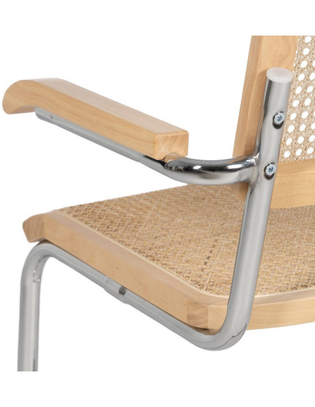 Fauteuil de table Style vintage Bauhaus Rotin Naturel Cannage Métal Argenté Bois d'hévéa Orvian (Lot de 2) - 8