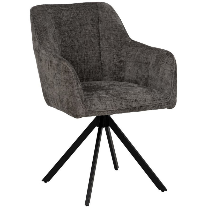 Fauteuil moderne chic en Velours Gris foncé Côtelé Métal Noir Solian (Lot de 2) - 1