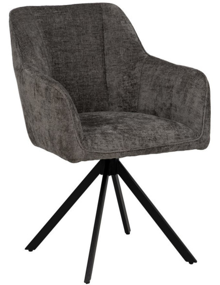 Fauteuil moderne chic en Velours Gris foncé Côtelé Métal Noir Solian (Lot de 2) - 1