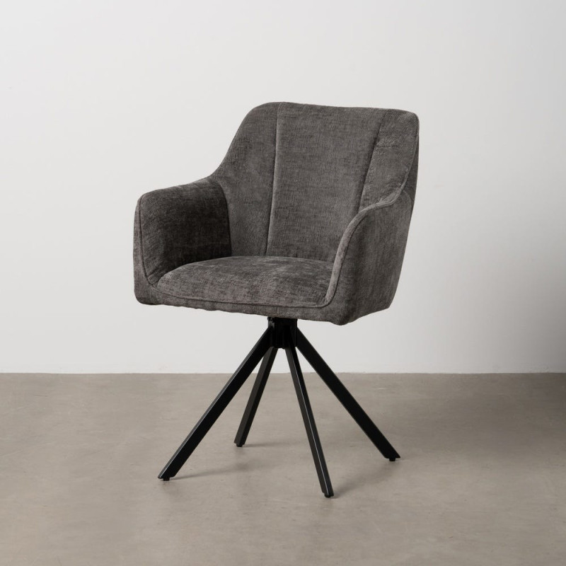 Fauteuil moderne chic en Velours Gris foncé Côtelé Métal Noir Solian (Lot de 2) - 10