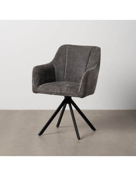 Fauteuil moderne chic en Velours Gris foncé Côtelé Métal Noir Solian (Lot de 2) - 10