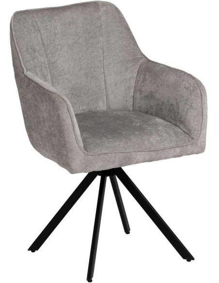 Fauteuil moderne chic en Velours Gris clair Côtelé Métal Noir Solian (Lot de 2) - 1