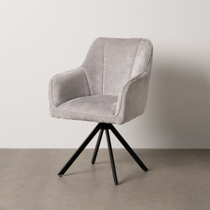 Fauteuil moderne chic en Velours Gris clair Côtelé Métal Noir Solian (Lot de 2) - 10