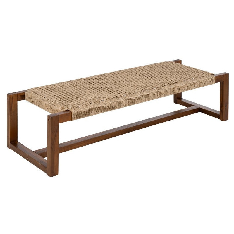 Banc en teck naturel et rotin synthétique 138x49x36 cm Calrio Ixia - 1