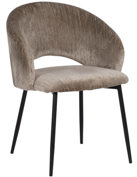Fauteuil de table rétro chic en Velours Taupe vieilli Côtelé Métal Noir Carden (Lot de 2) - 1