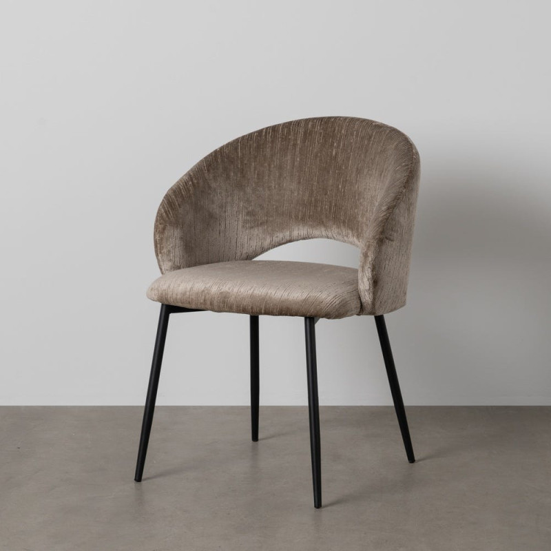 Fauteuil de table rétro chic en Velours Taupe vieilli Côtelé Métal Noir Carden (Lot de 2) - 10