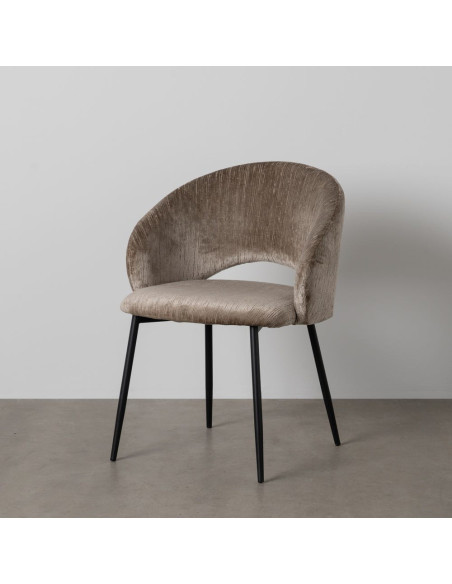 Fauteuil de table rétro chic en Velours Taupe vieilli Côtelé Métal Noir Carden (Lot de 2) - 10