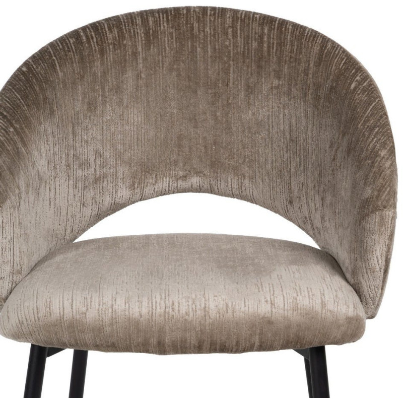 Fauteuil de table rétro chic en Velours Taupe vieilli Côtelé Métal Noir Carden (Lot de 2) - 4