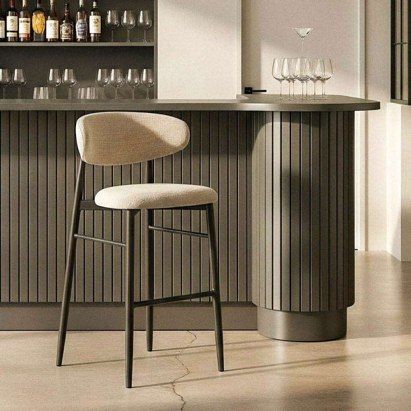 Tabouret de bar moderne en Tissu Gris Métal Noir Coria (Lot de 2) - 2